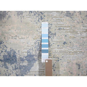 12'x12' Hand Knotted Ivory Large Elements with Pastels Silk with Textured Wool Modern Round Oriental Rug FWR401202
