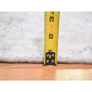 12'x12' Hand Knotted Ivory Large Elements with Pastels Silk with Textured Wool Modern Round Oriental Rug FWR401202