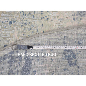12'x12' Hand Knotted Ivory Large Elements with Pastels Silk with Textured Wool Modern Round Oriental Rug FWR401202