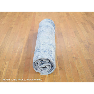 12'x12' Hand Knotted Ivory Large Elements with Pastels Silk with Textured Wool Modern Round Oriental Rug FWR401202