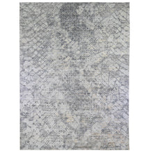 Load image into Gallery viewer, 10&#39;1&quot;x14&#39;2&quot; Pure Silk and Textured Wool Gray with Touches of Beige Hand Knotted Modern Design Oriental Rug FWR401250
