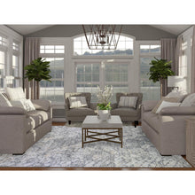 Load image into Gallery viewer, 10&#39;1&quot;x14&#39;2&quot; Pure Silk and Textured Wool Gray with Touches of Beige Hand Knotted Modern Design Oriental Rug FWR401250