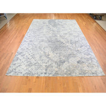 Load image into Gallery viewer, 10&#39;1&quot;x14&#39;2&quot; Pure Silk and Textured Wool Gray with Touches of Beige Hand Knotted Modern Design Oriental Rug FWR401250