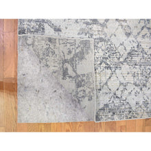 Load image into Gallery viewer, 10&#39;1&quot;x14&#39;2&quot; Pure Silk and Textured Wool Gray with Touches of Beige Hand Knotted Modern Design Oriental Rug FWR401250