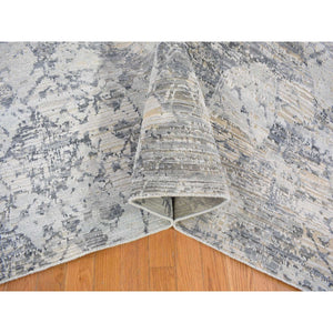 10'1"x14'2" Pure Silk and Textured Wool Gray with Touches of Beige Hand Knotted Modern Design Oriental Rug FWR401250