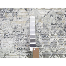 Load image into Gallery viewer, 10&#39;1&quot;x14&#39;2&quot; Pure Silk and Textured Wool Gray with Touches of Beige Hand Knotted Modern Design Oriental Rug FWR401250