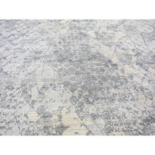 Load image into Gallery viewer, 10&#39;1&quot;x14&#39;2&quot; Pure Silk and Textured Wool Gray with Touches of Beige Hand Knotted Modern Design Oriental Rug FWR401250