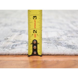 10'1"x14'2" Pure Silk and Textured Wool Gray with Touches of Beige Hand Knotted Modern Design Oriental Rug FWR401250