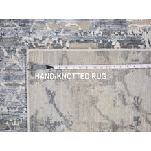 Load image into Gallery viewer, 10&#39;1&quot;x14&#39;2&quot; Pure Silk and Textured Wool Gray with Touches of Beige Hand Knotted Modern Design Oriental Rug FWR401250