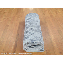 Load image into Gallery viewer, 10&#39;1&quot;x14&#39;2&quot; Pure Silk and Textured Wool Gray with Touches of Beige Hand Knotted Modern Design Oriental Rug FWR401250