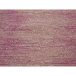 2'7"x12'3" Hand Knotted Zero Pile Horizontal Ombre Design Pink with Touches of Ivory Pure Wool Only Oriental Runner Rug FWR401268