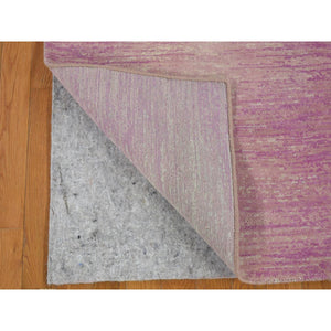 2'7"x12'3" Hand Knotted Zero Pile Horizontal Ombre Design Pink with Touches of Ivory Pure Wool Only Oriental Runner Rug FWR401268