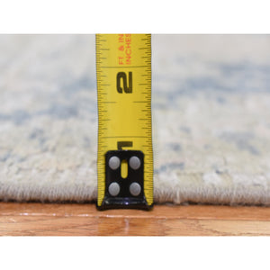 8'x9'6" Silver Blue Silk with Textured Wool Modern Hand Knotted Large Elements with Pastels Oriental Rug FWR401304