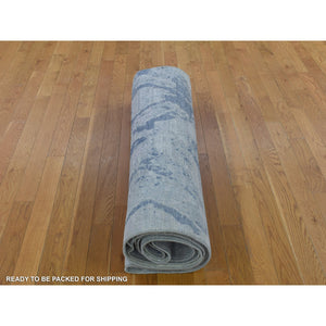 8'x9'6" Silver Blue Silk with Textured Wool Modern Hand Knotted Large Elements with Pastels Oriental Rug FWR401304
