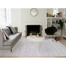 Load image into Gallery viewer, 9&#39;x12&#39;1&quot; Faded Pink Grass Design Gabbeh Hand Knotted Wool and Silk Densely Woven Modern Oriental Rug FWR401376