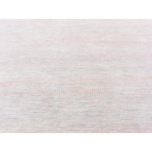 9'x12'1" Faded Pink Grass Design Gabbeh Hand Knotted Wool and Silk Densely Woven Modern Oriental Rug FWR401376