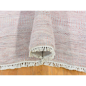 9'x12'1" Faded Pink Grass Design Gabbeh Hand Knotted Wool and Silk Densely Woven Modern Oriental Rug FWR401376