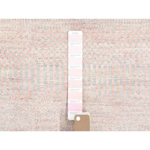 9'x12'1" Faded Pink Grass Design Gabbeh Hand Knotted Wool and Silk Densely Woven Modern Oriental Rug FWR401376