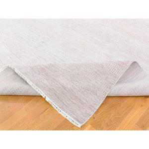 9'x12'1" Faded Pink Grass Design Gabbeh Hand Knotted Wool and Silk Densely Woven Modern Oriental Rug FWR401376