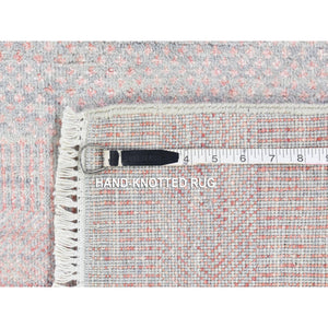 9'x12'1" Faded Pink Grass Design Gabbeh Hand Knotted Wool and Silk Densely Woven Modern Oriental Rug FWR401376
