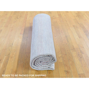 9'x12'1" Faded Pink Grass Design Gabbeh Hand Knotted Wool and Silk Densely Woven Modern Oriental Rug FWR401376