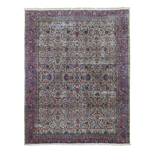 8'9"x11'3" Beige Antique Persian Kerman with Areas of Wear, Distressed, Clean, Sides and Edges Secured Hand Knotted Pure Wool Oriental Rug FWR401694