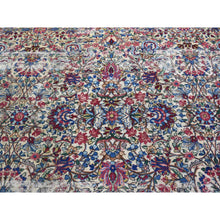 Load image into Gallery viewer, 8&#39;9&quot;x11&#39;3&quot; Beige Antique Persian Kerman with Areas of Wear, Distressed, Clean, Sides and Edges Secured Hand Knotted Pure Wool Oriental Rug FWR401694