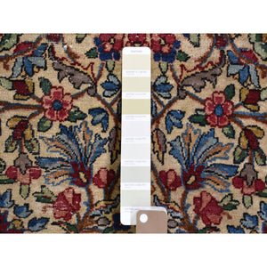 8'9"x11'3" Beige Antique Persian Kerman with Areas of Wear, Distressed, Clean, Sides and Edges Secured Hand Knotted Pure Wool Oriental Rug FWR401694