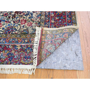 8'9"x11'3" Beige Antique Persian Kerman with Areas of Wear, Distressed, Clean, Sides and Edges Secured Hand Knotted Pure Wool Oriental Rug FWR401694