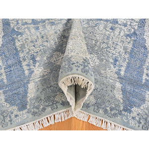 8'1"x10'1" Hand Knotted Blue Wool and Pure Silk Jewellery Design with Soft Colors Oriental Rug FWR401718