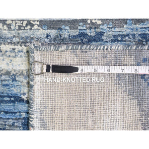 6'1"x9'1" Blue and White Extremely Durable Modern Hand Knotted Pure Silk and Textured Wool Oriental Rug FWR401742