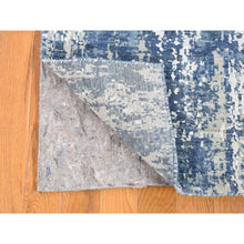 Load image into Gallery viewer, 4&#39;1&quot;x10&#39;2&quot; Wool and Real Silk Hand Knotted Blue Abstract Design with Soft Colors Oriental Runner Rug FWR401778