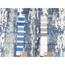 Load image into Gallery viewer, 4&#39;1&quot;x10&#39;2&quot; Wool and Real Silk Hand Knotted Blue Abstract Design with Soft Colors Oriental Runner Rug FWR401778
