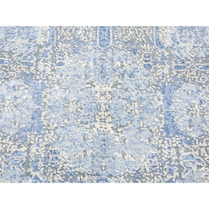 2'x3' Jewellery Design with Soft Colors Hand Knotted Blue Wool and Pure Silk Oriental Mat Rug FWR401790