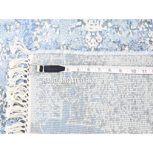 2'x3' Jewellery Design with Soft Colors Hand Knotted Blue Wool and Pure Silk Oriental Mat Rug FWR401790