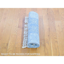Load image into Gallery viewer, 2&#39;x3&#39; Jewellery Design with Soft Colors Hand Knotted Blue Wool and Pure Silk Oriental Mat Rug FWR401790