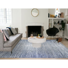 Load image into Gallery viewer, 10&#39;x14&#39; Horizontal Ombre Design Hand Knotted Denim Blue Wool and Pure Silk Oriental Rug FWR401820