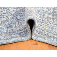 Load image into Gallery viewer, 10&#39;x14&#39; Horizontal Ombre Design Hand Knotted Denim Blue Wool and Pure Silk Oriental Rug FWR401820