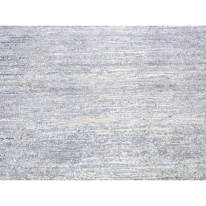10'x14' Horizontal Ombre Design Hand Knotted Denim Blue Wool and Pure Silk Oriental Rug FWR401820