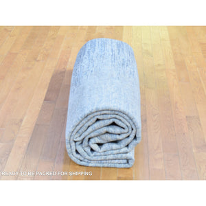10'x14' Horizontal Ombre Design Hand Knotted Denim Blue Wool and Pure Silk Oriental Rug FWR401820
