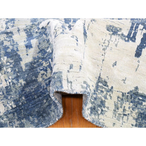 12'x15' Denim Blue Hand Knotted Abstract Design Wool and Real Silk Oversized Oriental Rug FWR401862