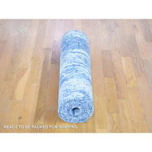 Load image into Gallery viewer, 2&#39;7&quot;x12&#39;1&quot; Hand Knotted Abstract Design Wool and Real Silk Denim Blue Runner Oriental Rug FWR401892