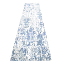 Load image into Gallery viewer, 2&#39;6&quot;x10&#39;1&quot; Denim Blue Hand Knotted Abstract Design Wool and Real Silk Runner Oriental Rug FWR401898