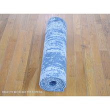 Load image into Gallery viewer, 2&#39;6&quot;x10&#39;1&quot; Denim Blue Hand Knotted Abstract Design Wool and Real Silk Runner Oriental Rug FWR401898