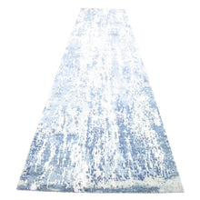 Load image into Gallery viewer, 3&#39;8&quot;x17&#39;2&quot; Hand Knotted Denim Blue Abstract Design Wool and Real Silk Extra Large Wide Runner Oriental Rug FWR401904