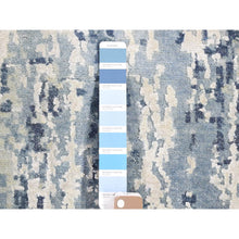 Load image into Gallery viewer, 3&#39;8&quot;x17&#39;2&quot; Hand Knotted Denim Blue Abstract Design Wool and Real Silk Extra Large Wide Runner Oriental Rug FWR401904