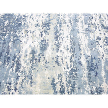 Load image into Gallery viewer, 3&#39;8&quot;x17&#39;2&quot; Hand Knotted Denim Blue Abstract Design Wool and Real Silk Extra Large Wide Runner Oriental Rug FWR401904