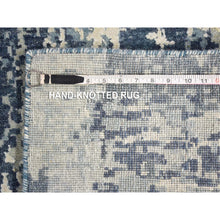 Load image into Gallery viewer, 3&#39;8&quot;x17&#39;2&quot; Hand Knotted Denim Blue Abstract Design Wool and Real Silk Extra Large Wide Runner Oriental Rug FWR401904