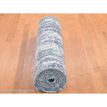 Load image into Gallery viewer, 3&#39;8&quot;x17&#39;2&quot; Hand Knotted Denim Blue Abstract Design Wool and Real Silk Extra Large Wide Runner Oriental Rug FWR401904