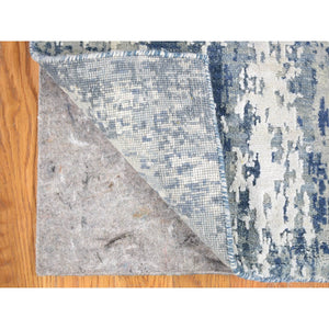 2'7"x12'2" Hand Knotted Blue Abstract Design Wool and Real Silk Runner Oriental Rug FWR401910